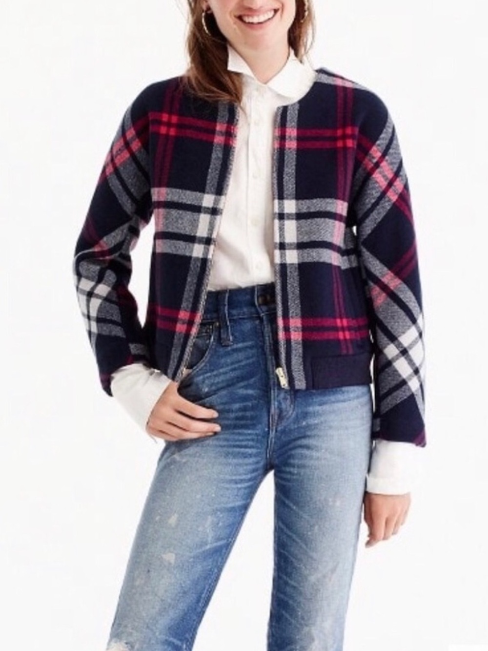 JCrew Plaid Zip-Front Jacket in Navy and Rex